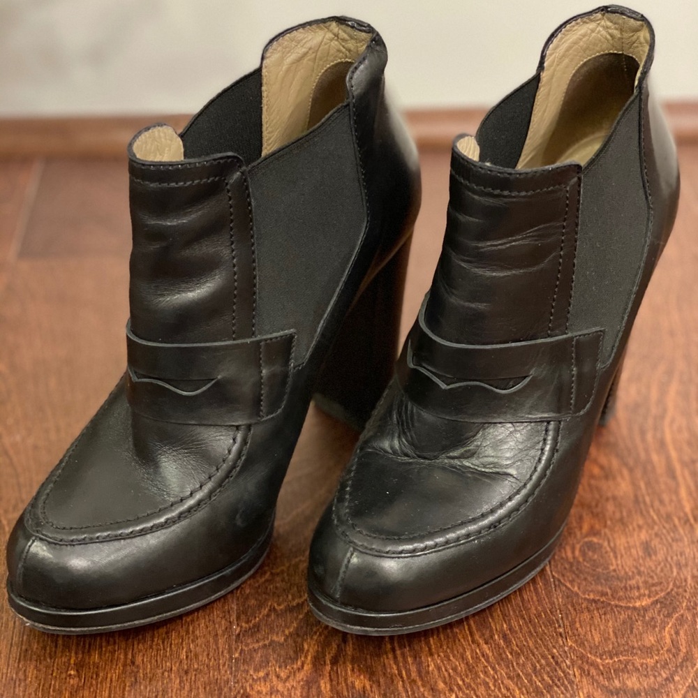 Black leather ankle booties